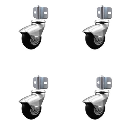 Service Caster 2'' Bright Chrome Neoprene Rubber CastersSide Mount Brackets- , 4PK SCC-GR03S210-NPRB-BC-71678-4-CB180-4
